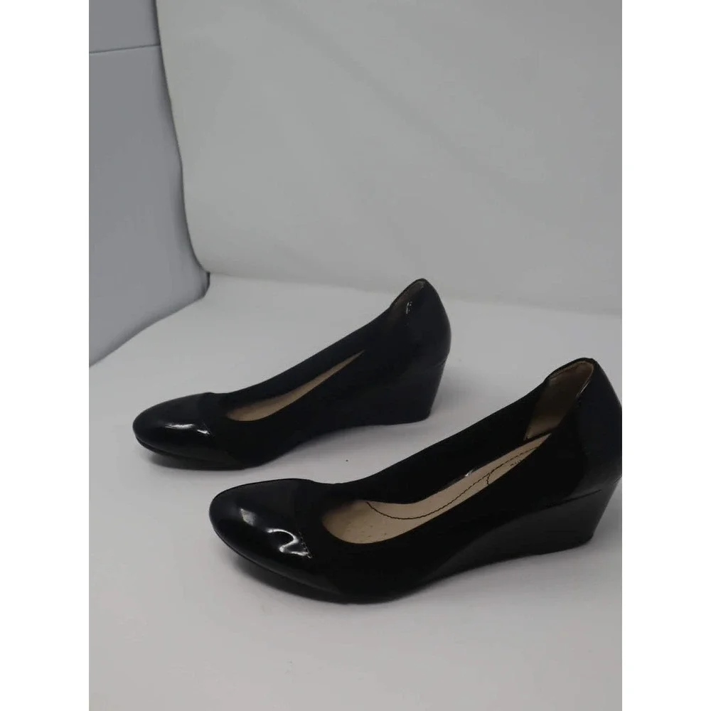 Black Wedge Pump 8.5 LifeStride Womens Juliana Patent Cap Toe Comfort Shoes